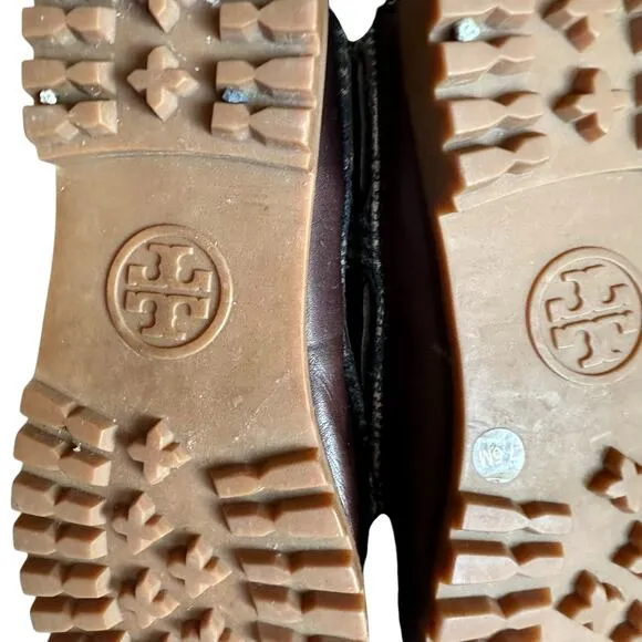 TORY BURCH Brown Plaid Lace Up Lined Boots Women's Size 7.5 Shearling