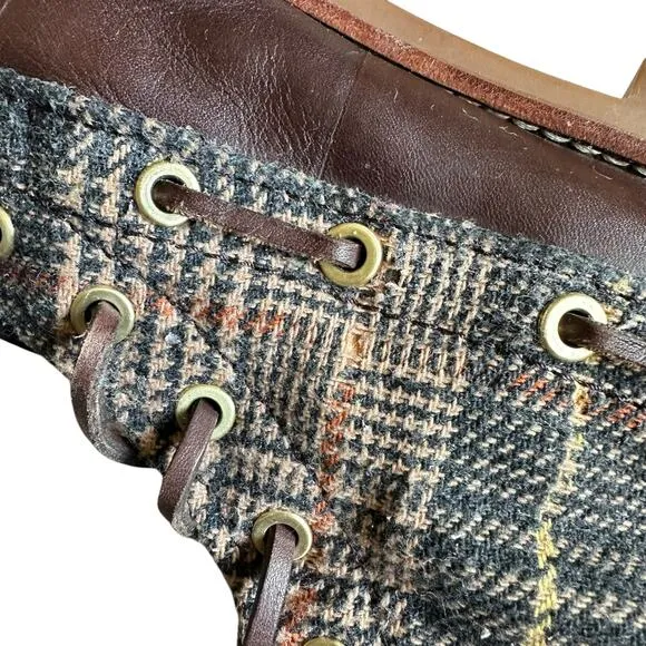 TORY BURCH Brown Plaid Lace Up Lined Boots Women's Size 7.5 Shearling