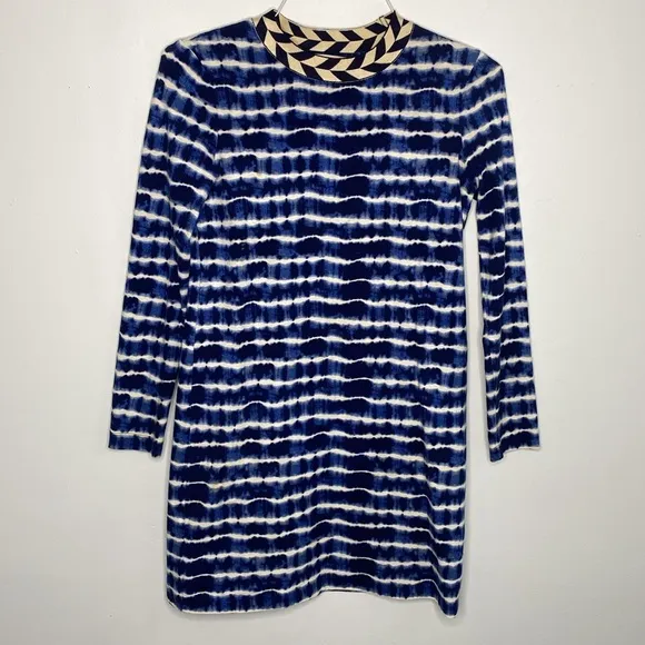 TORY BURCH cotton tie die long sleeve crew neck slip dress mini dress size XS