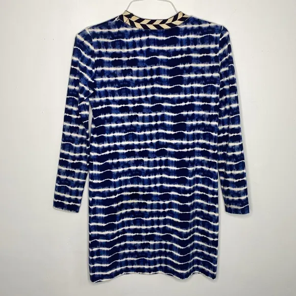 TORY BURCH cotton tie die long sleeve crew neck slip dress mini dress size XS