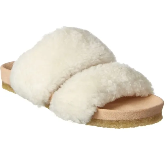 Tory Burch Fur slippers Beige sz 8 Sheldon Shearling Two Band Slide