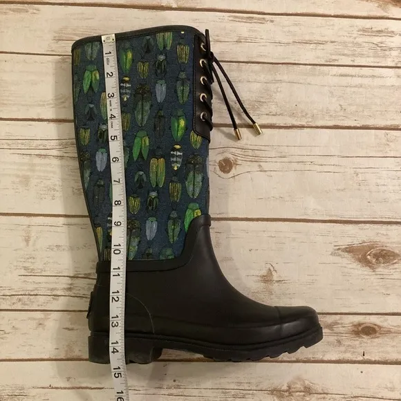 Tory Burch Lana Beetle Printed Tall Rain Boots Size 7
