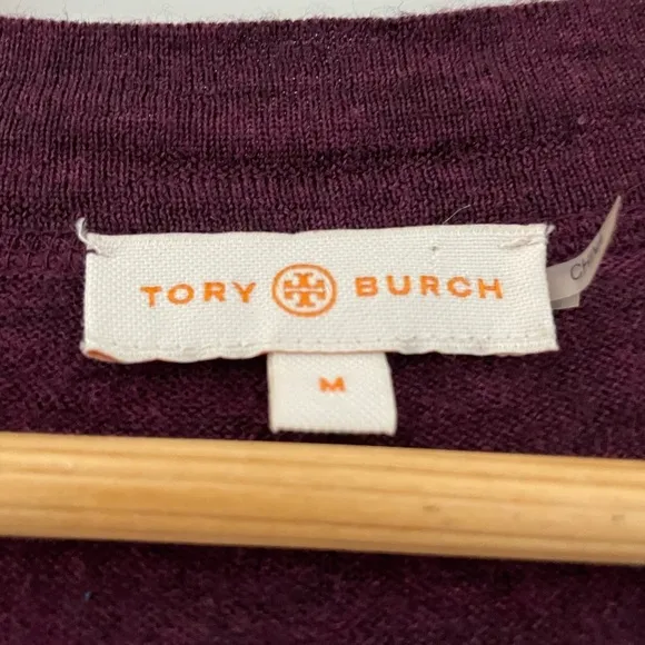Tory Burch Simone Merino Wool Logo Button Cardigan Sweater Quiet Luxury