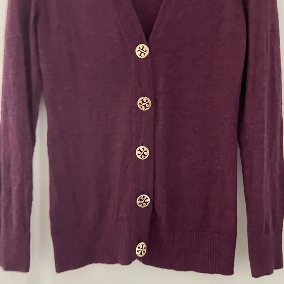 Tory Burch Simone Merino Wool Logo Button Cardigan Sweater Quiet Luxury