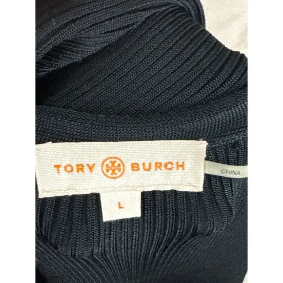 Tory Burch Womens Sz Large Midi Dress Black Long Sleeve Stretch LBD Minimalist