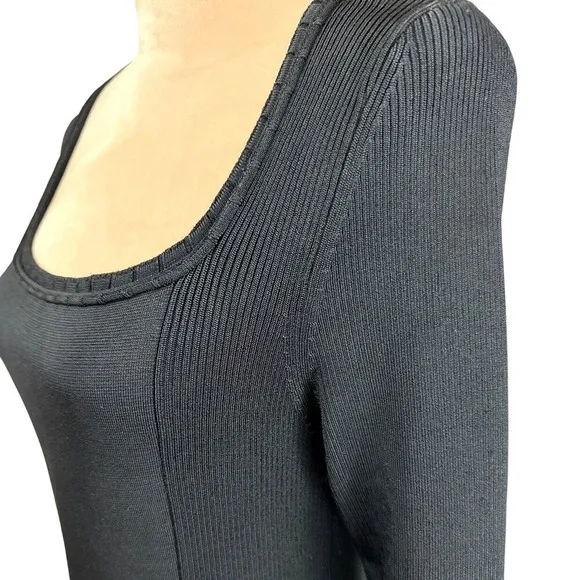 Tory Burch Womens Sz Large Midi Dress Black Long Sleeve Stretch LBD Minimalist