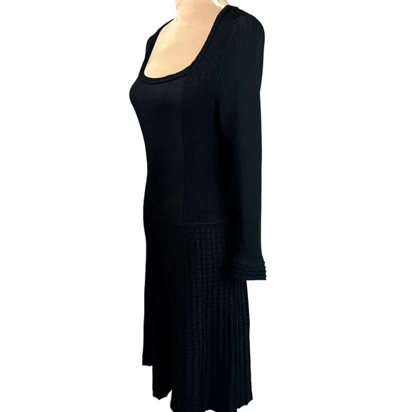 Tory Burch Womens Sz Large Midi Dress Black Long Sleeve Stretch LBD Minimalist