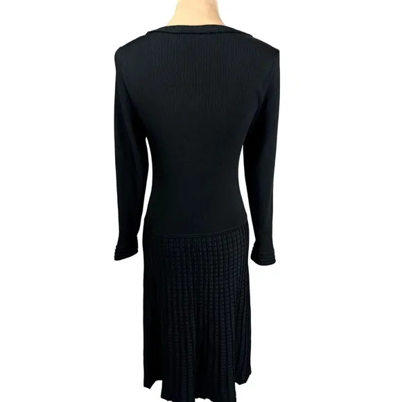 Tory Burch Womens Sz Large Midi Dress Black Long Sleeve Stretch LBD Minimalist