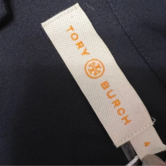 Tory Burch Women’s V Neck Long Sleeve Dress Knee Length 4 Navy Blue Quiet Luxury