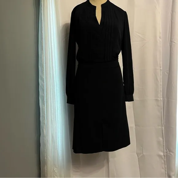 Tory Burch Women’s V Neck Long Sleeve Dress Knee Length 4 Navy Blue Quiet Luxury