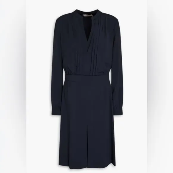Tory Burch Women’s V Neck Long Sleeve Dress Knee Length 4 Navy Blue Quiet Luxury