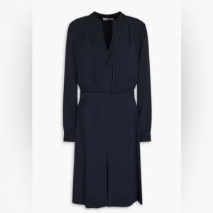 Tory Burch Women’s V Neck Long Sleeve Dress Knee Length 4 Navy Blue Quiet Luxury