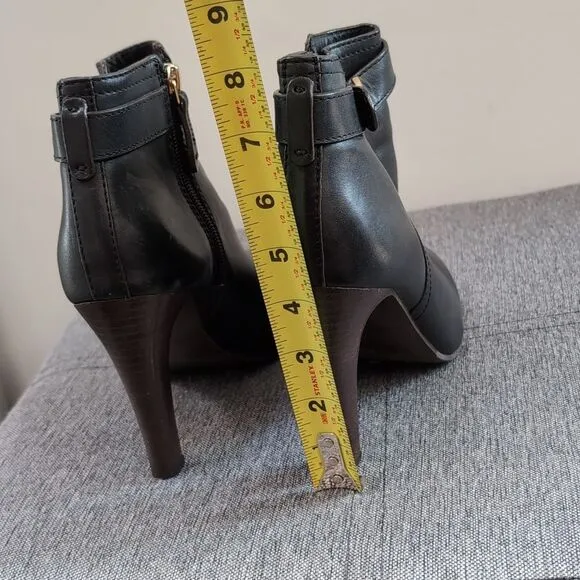 Tory Burch Brita Black Leather Heeled Ankle Boots Sz 9.5