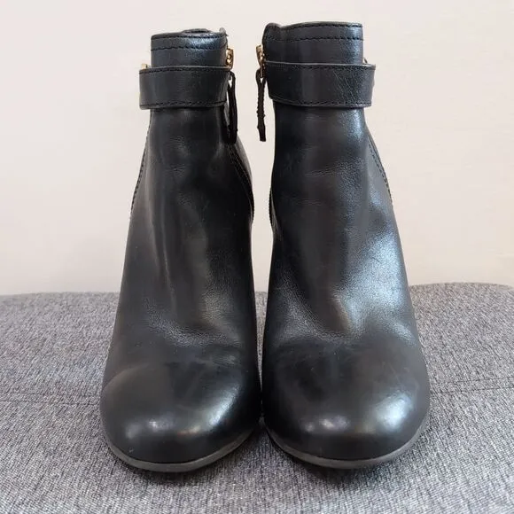 Tory Burch Brita Black Leather Heeled Ankle Boots Sz 9.5