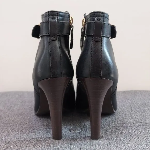 Tory Burch Brita Black Leather Heeled Ankle Boots Sz 9.5