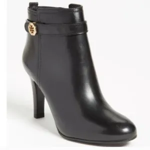 Tory Burch Brita Black Leather Heeled Ankle Boots Sz 9.5