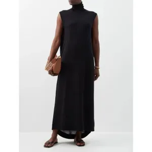 Toteme Fine Merino Cocoon Maxi Dress Size L Wool Black Turtleneck Minimalist