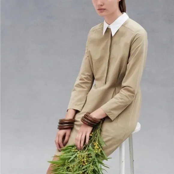 Trademark Green Minimalist Long Sleeve Button Front Collared Dress NWT