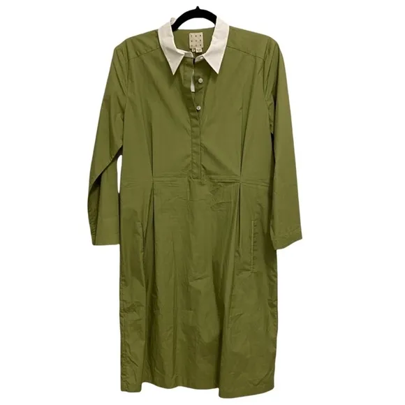 Trademark Green Minimalist Long Sleeve Button Front Collared Dress NWT