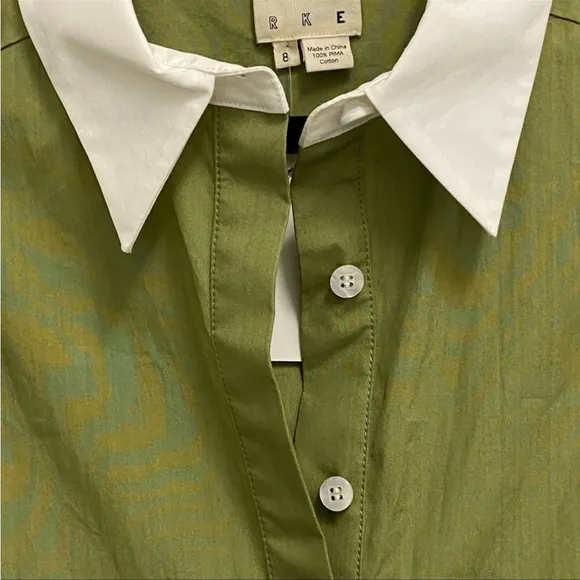 Trademark Green Minimalist Long Sleeve Button Front Collared Dress NWT