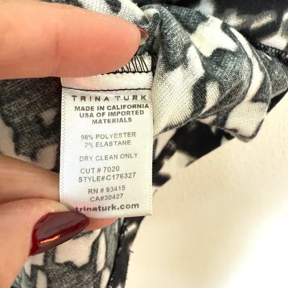 Trina Turk Houndstooth Print Knit Shift Dress Black White Short Sleeve S