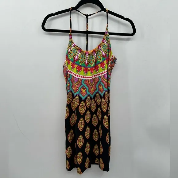 TRINA TURK MOROCCAN Medallion Jersey built in bra Y back stretch dress. NWOT XS