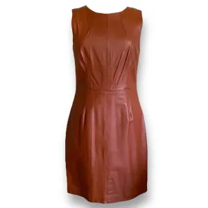 Trina Turk Womens Leather Dress Sz 6 Caramel Brown Sheath Minimalist Luxury $798