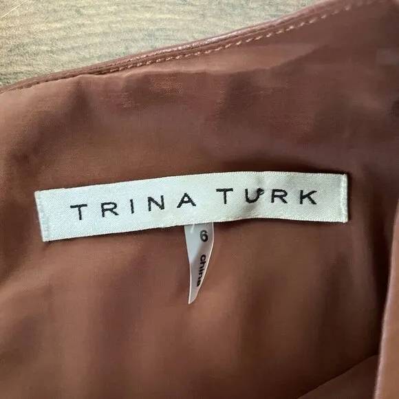 Trina Turk Womens Leather Dress Sz 6 Caramel Brown Sheath Minimalist Luxury $798