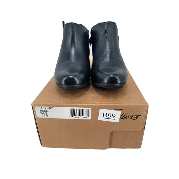 Trotters Major Black Leather Ankle Boots | Size 5M Low Heel Classic Comfort