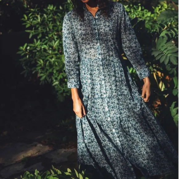 Trovata Birds of Paradis Tiered Maxi Pairie Dress SM Ramie Cotton Luxury Modest