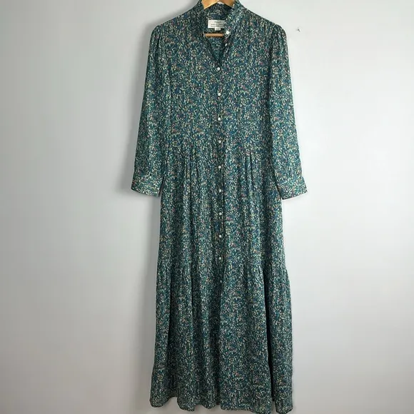 Trovata Birds of Paradis Tiered Maxi Pairie Dress SM Ramie Cotton Luxury Modest