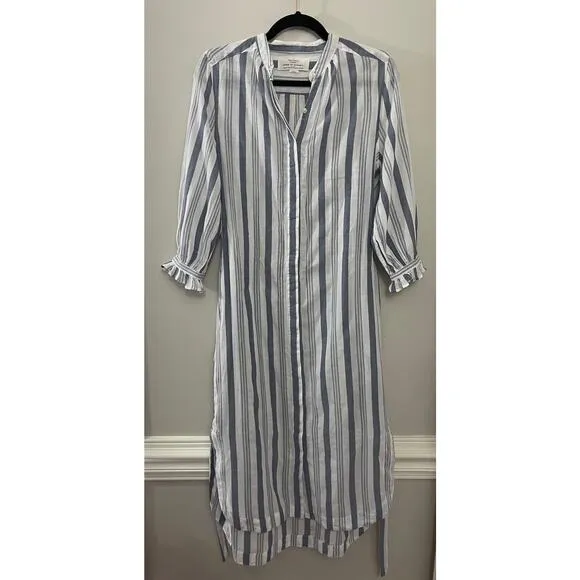 Trovata Birds of Paradise Coastal Minimalist Lagenlook Pocket Midi Shirt Dress S