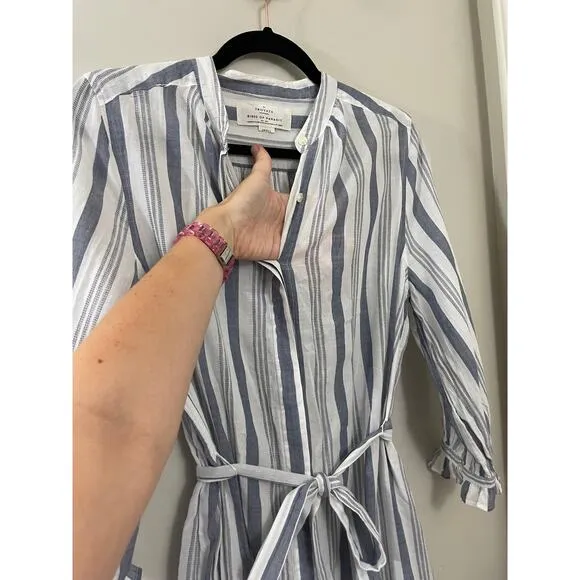 Trovata Birds of Paradise Coastal Minimalist Lagenlook Pocket Midi Shirt Dress S
