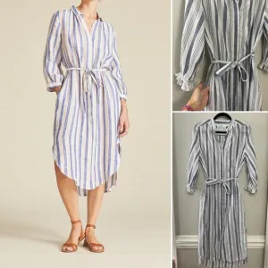 Trovata Birds of Paradise Coastal Minimalist Lagenlook Pocket Midi Shirt Dress S