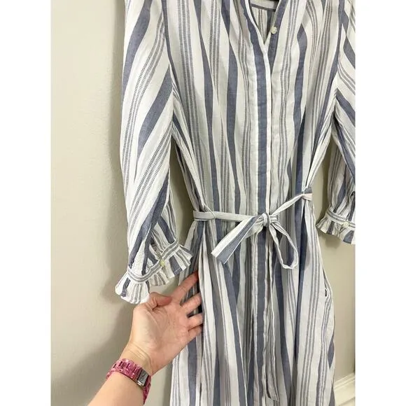 Trovata Birds of Paradise Coastal Minimalist Lagenlook Pocket Midi Shirt Dress S