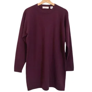 TSE Cashmere Crewneck Tunic Sweater Dress Burgundy Long Sleeve Quiet Luxury