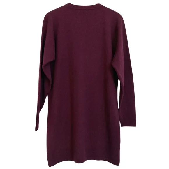 TSE Cashmere Crewneck Tunic Sweater Dress Burgundy Long Sleeve Quiet Luxury