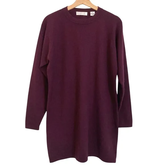 TSE Cashmere Crewneck Tunic Sweater Dress Burgundy Long Sleeve Quiet Luxury