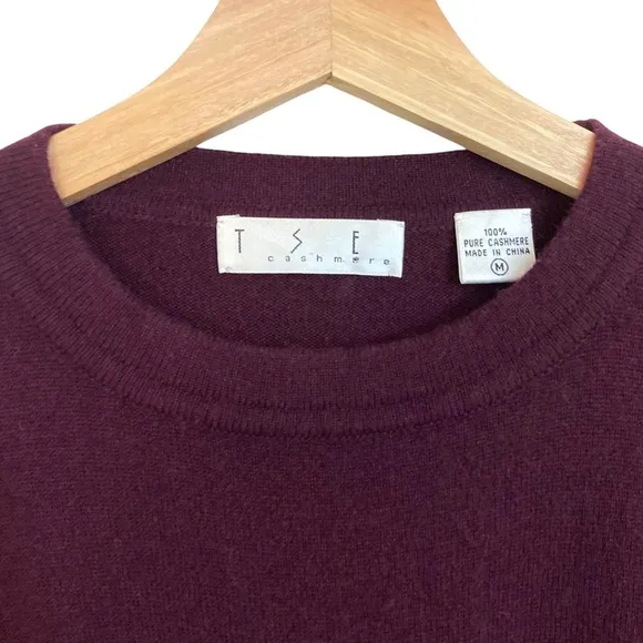 TSE Cashmere Crewneck Tunic Sweater Dress Burgundy Long Sleeve Quiet Luxury