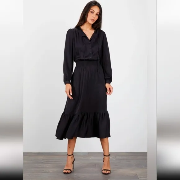 Tucker purple plum Juliette mini dot silk tie neck tiered midi  dress