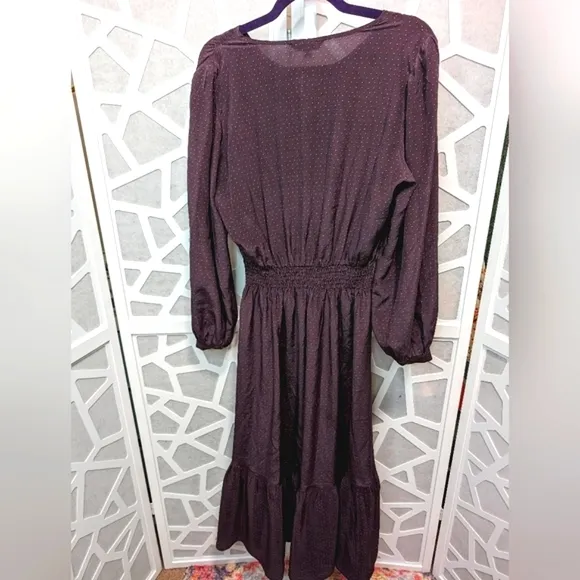 Tucker purple plum Juliette mini dot silk tie neck tiered midi  dress