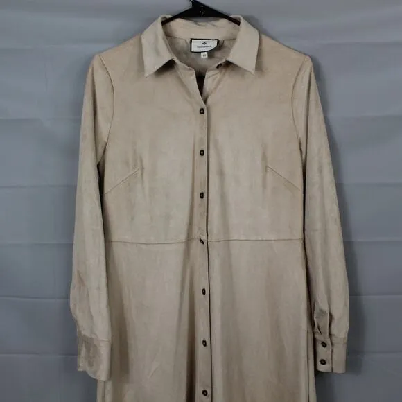 Tuckernuck Dress XS Bone Suede Aster Midi Shirtdres Minimalist Quiet Luxury Work