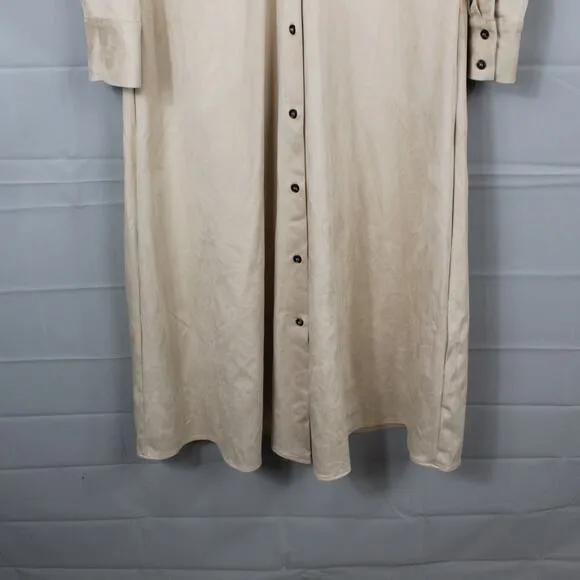 Tuckernuck Dress XS Bone Suede Aster Midi Shirtdres Minimalist Quiet Luxury Work