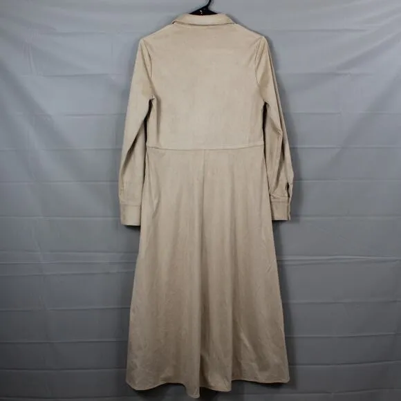 Tuckernuck Dress XS Bone Suede Aster Midi Shirtdres Minimalist Quiet Luxury Work