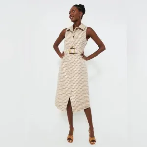 TUCKERNUCK Ocean Spray Sleeveless Cheyenne Dress Tan/Blue Size X-Small