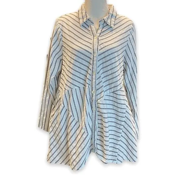 Tulip Embroidered Bohemian Minimalist Striped Tunic Flare Mini Shirt Dress