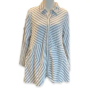 Tulip Embroidered Bohemian Minimalist Striped Tunic Flare Mini Shirt Dress