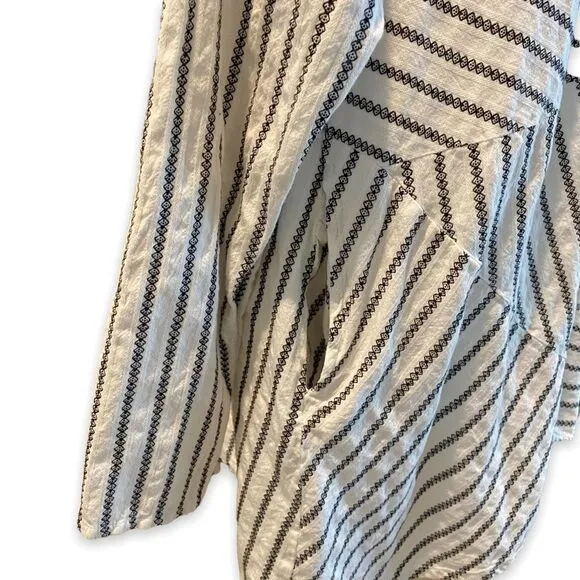 Tulip Embroidered Bohemian Minimalist Striped Tunic Flare Mini Shirt Dress