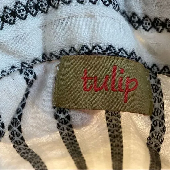 Tulip Embroidered Bohemian Minimalist Striped Tunic Flare Mini Shirt Dress