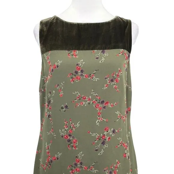 Tyler Boe Women's Maxi Sheath Dress 100% Silk Velvet Trim Rose Print Size 8 Vtg